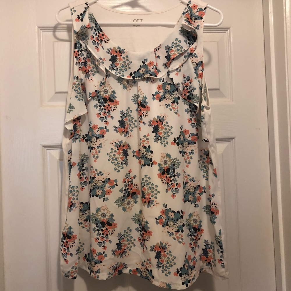 Mixed media flutter top LOFT Outlet blouse